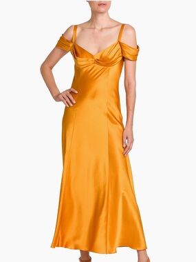 Alberta Ferretti Golden Amber Satin Slip Dress